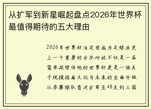 从扩军到新星崛起盘点2026年世界杯最值得期待的五大理由